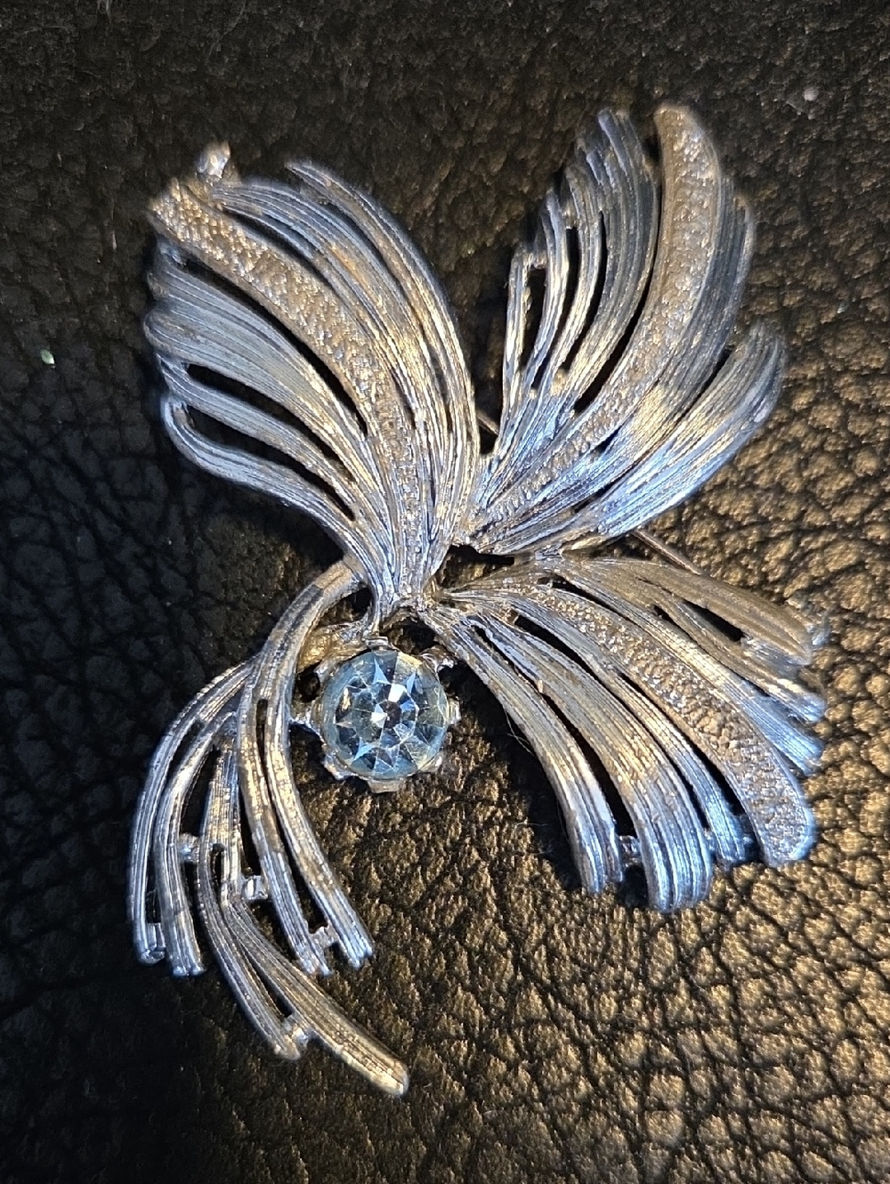 Vintage Emmons Silver-tone Brooch With Ice Blue Crystal.